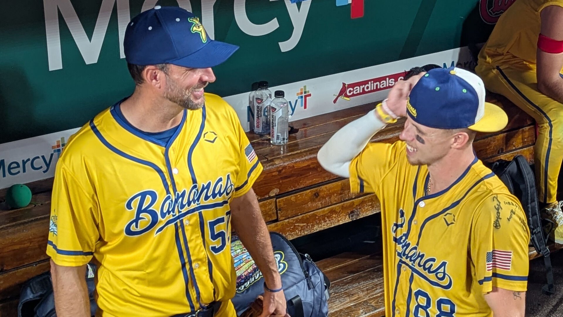 Savannah Bananas pitchers Adam Wainwright and Noah Niznik